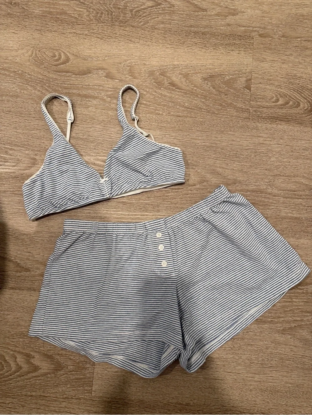 Brandy Melville Blue & White Striped Bralette and Shorts Set